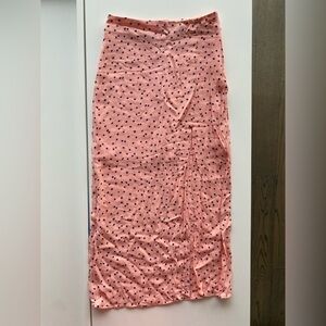 Emory Park Pink with Navy Blue Polka Dot Midi Skirt Size Small